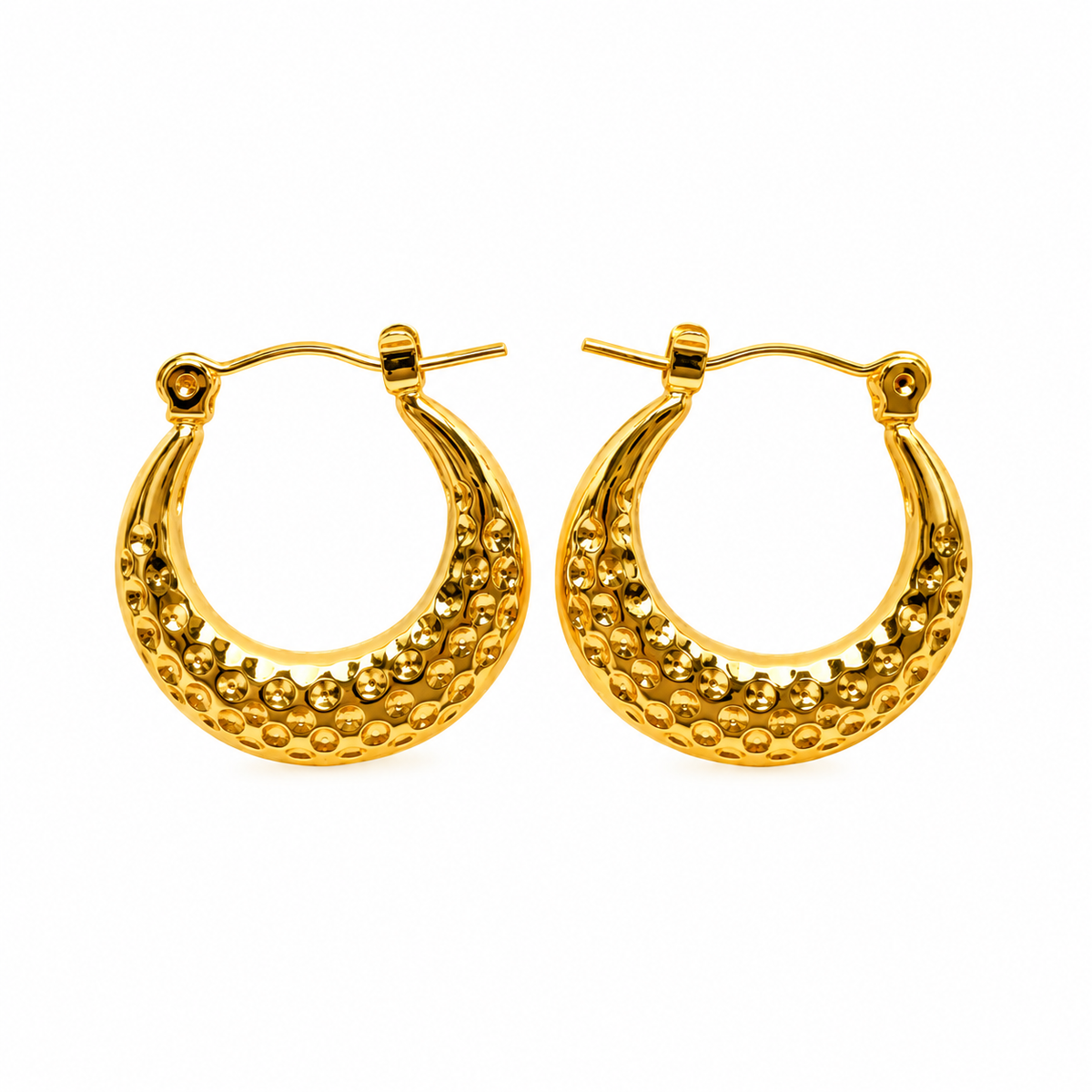 Gold Dotted Crescent Hoop Earrings