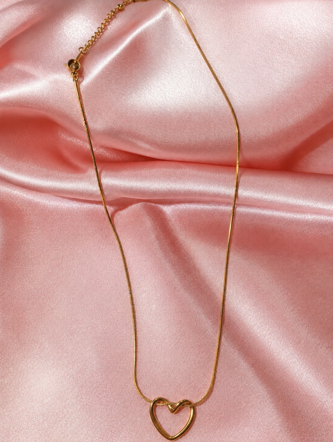 Gold Open Heart Snake Chain Necklace