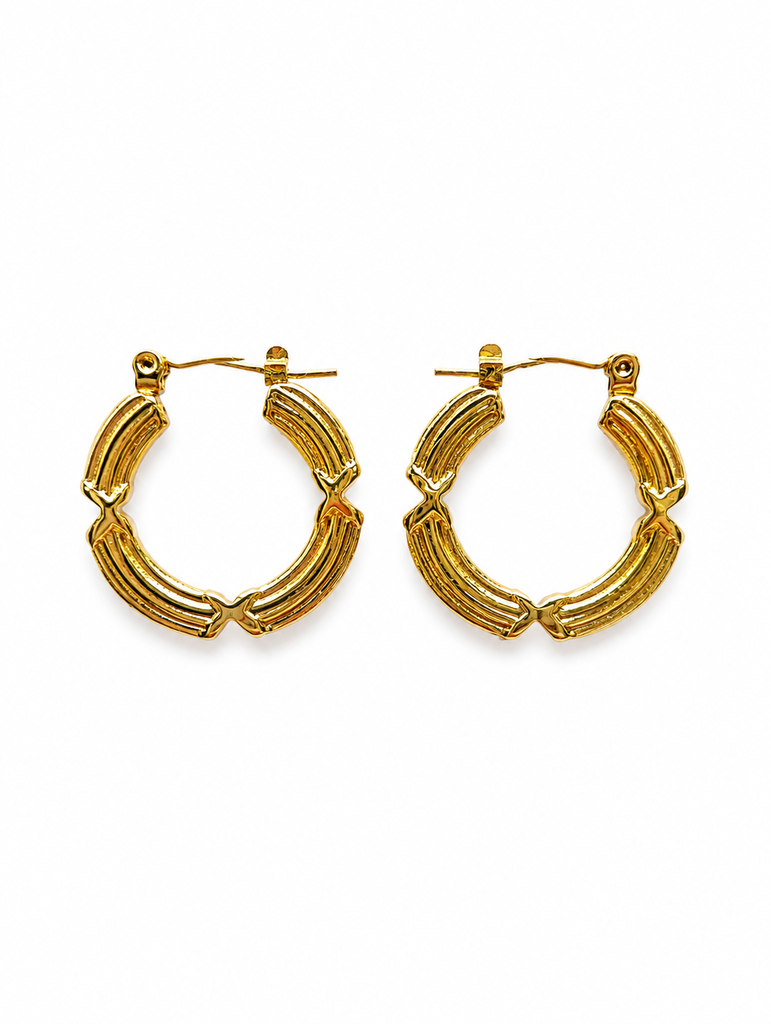 Gold Bamboo Segmented Chunky Hoop Earrings