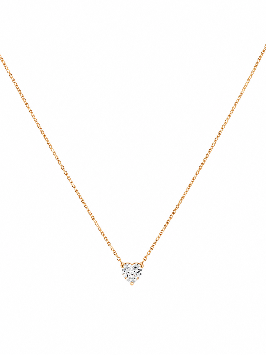 Gold heart solitaire crystal pendant necklace on fine cable chain