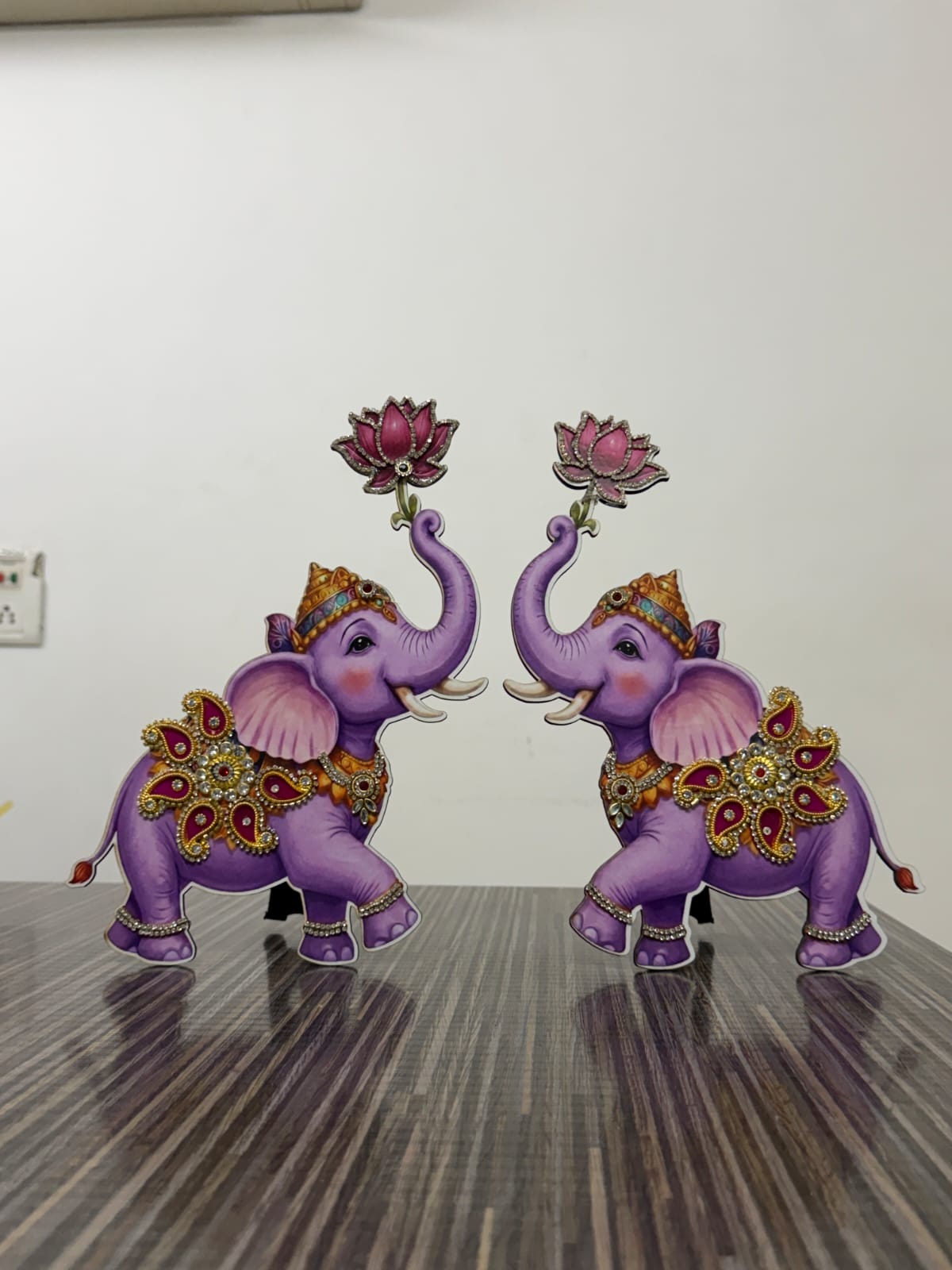 Handmade Elephant Pair Showpiece β Purple Lotus Home Decor (Set of 2)