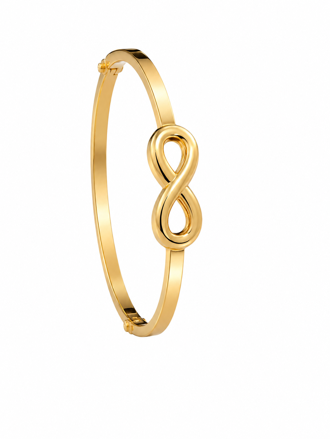 Gold bracelet with an infinity symbol on a white background