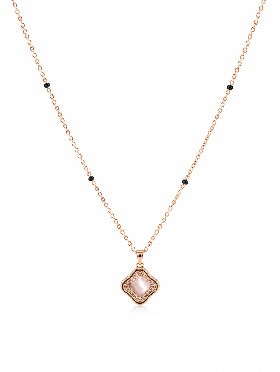 Necklace with a pink pendant on a white background