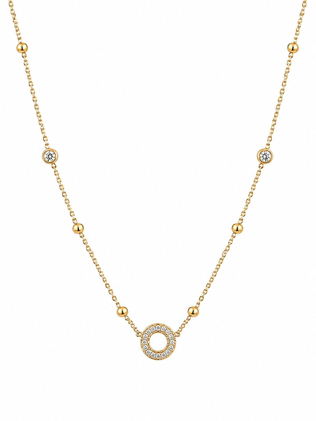 gold circle with diamonds pendent with white background
