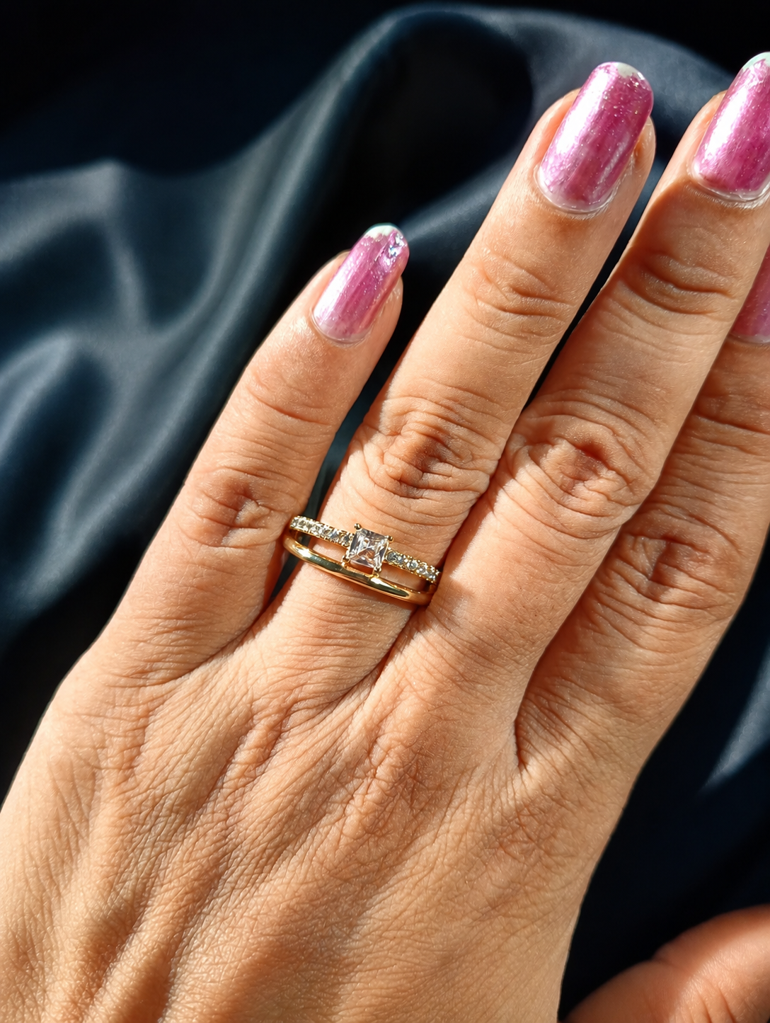 White Crystal Double Band Ring