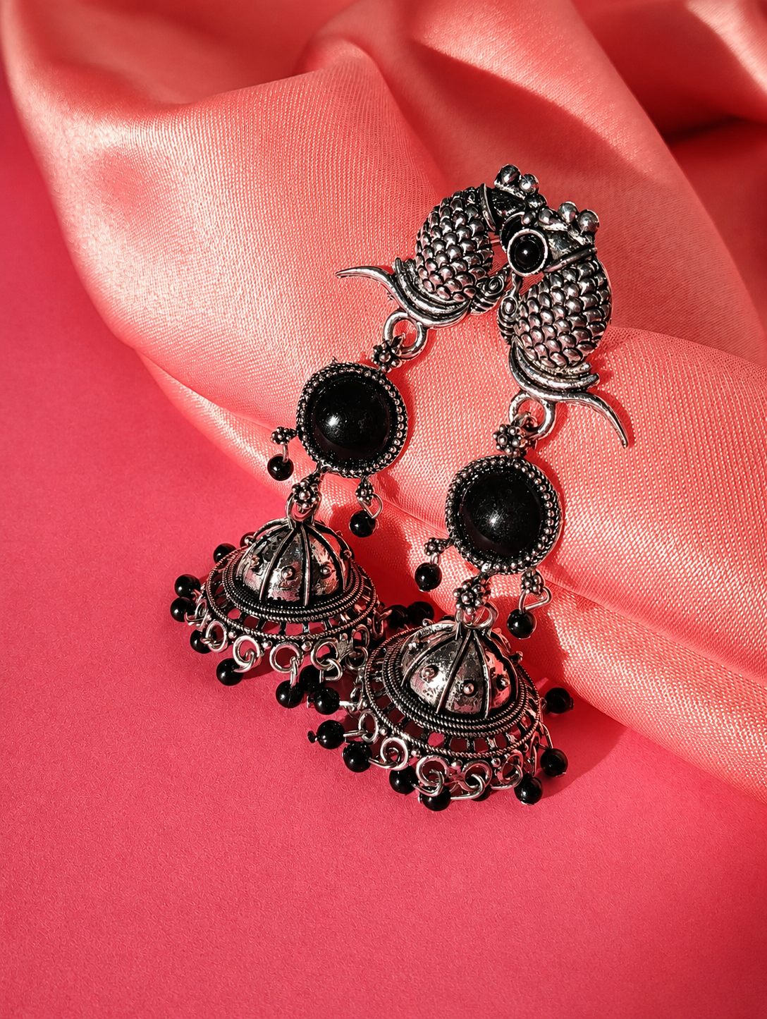 Oxidised Owl Jhumka Earrings