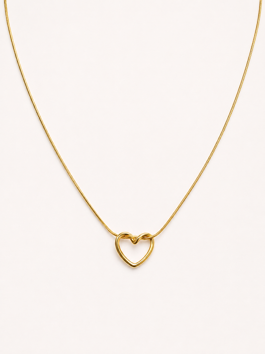 Gold Open Heart Snake Chain Necklace