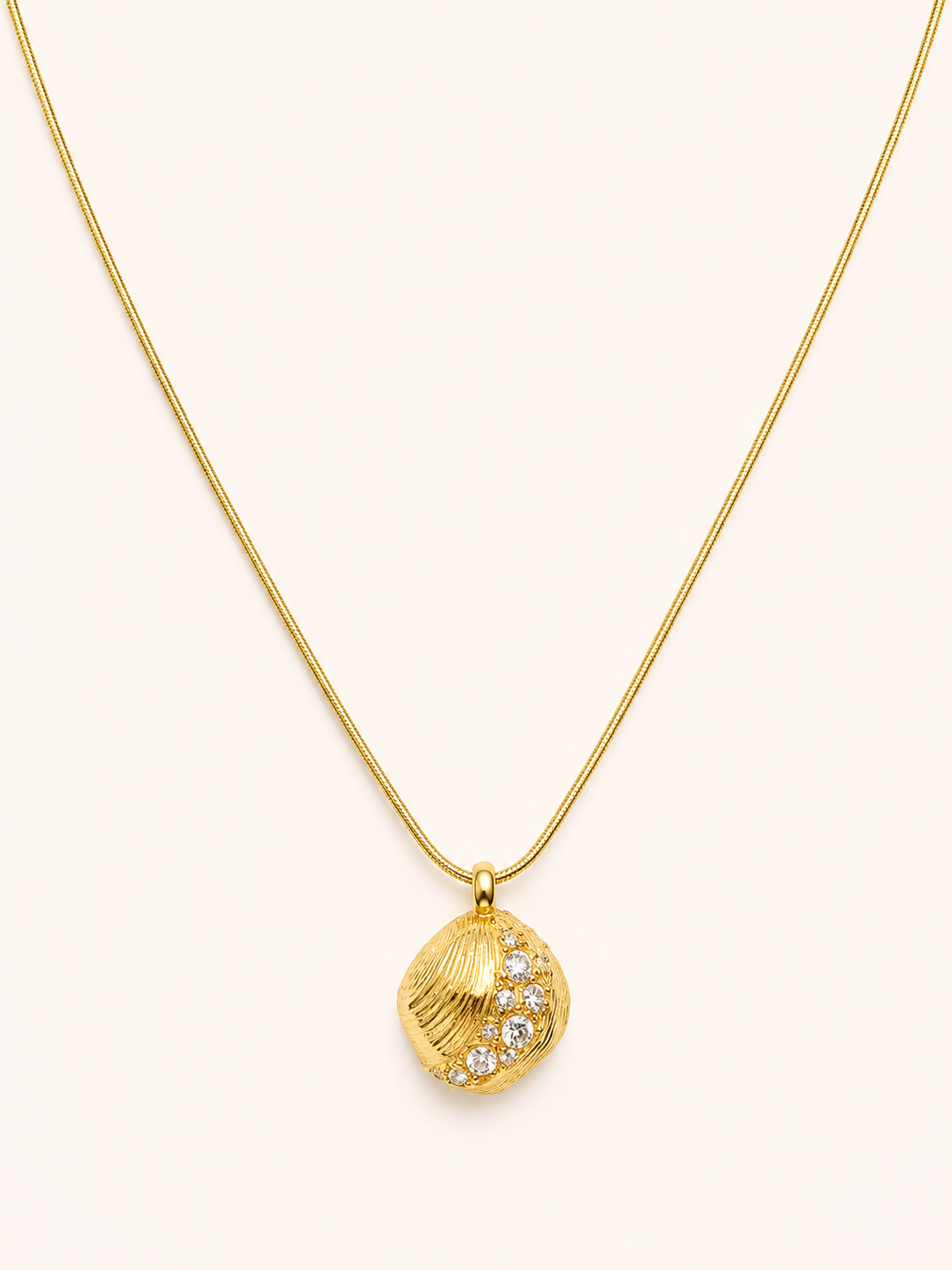 Gold Shell Crystal Pendant Snake Chain Necklace