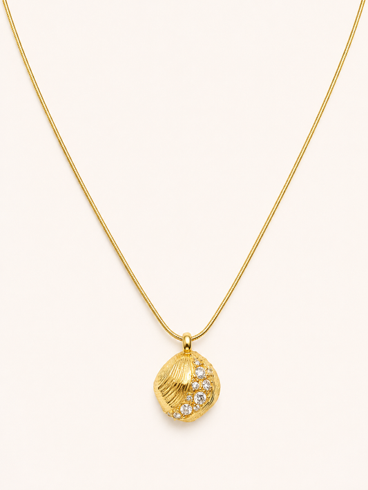 Gold Shell Crystal Pendant Snake Chain Necklace