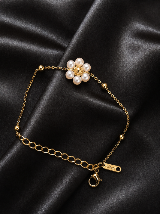 Pearl Flower Charm Bracelet