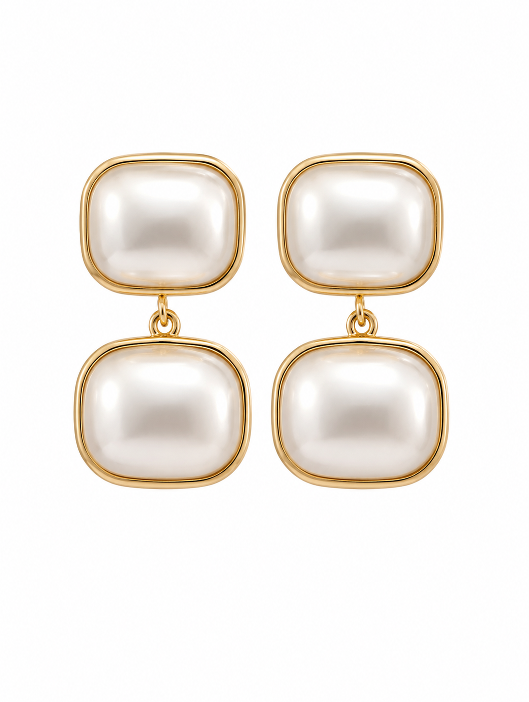 Double Pearl Cushion Drop Earrings
