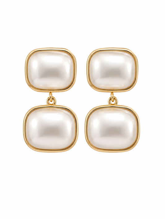 Double Pearl Cushion Drop Earrings