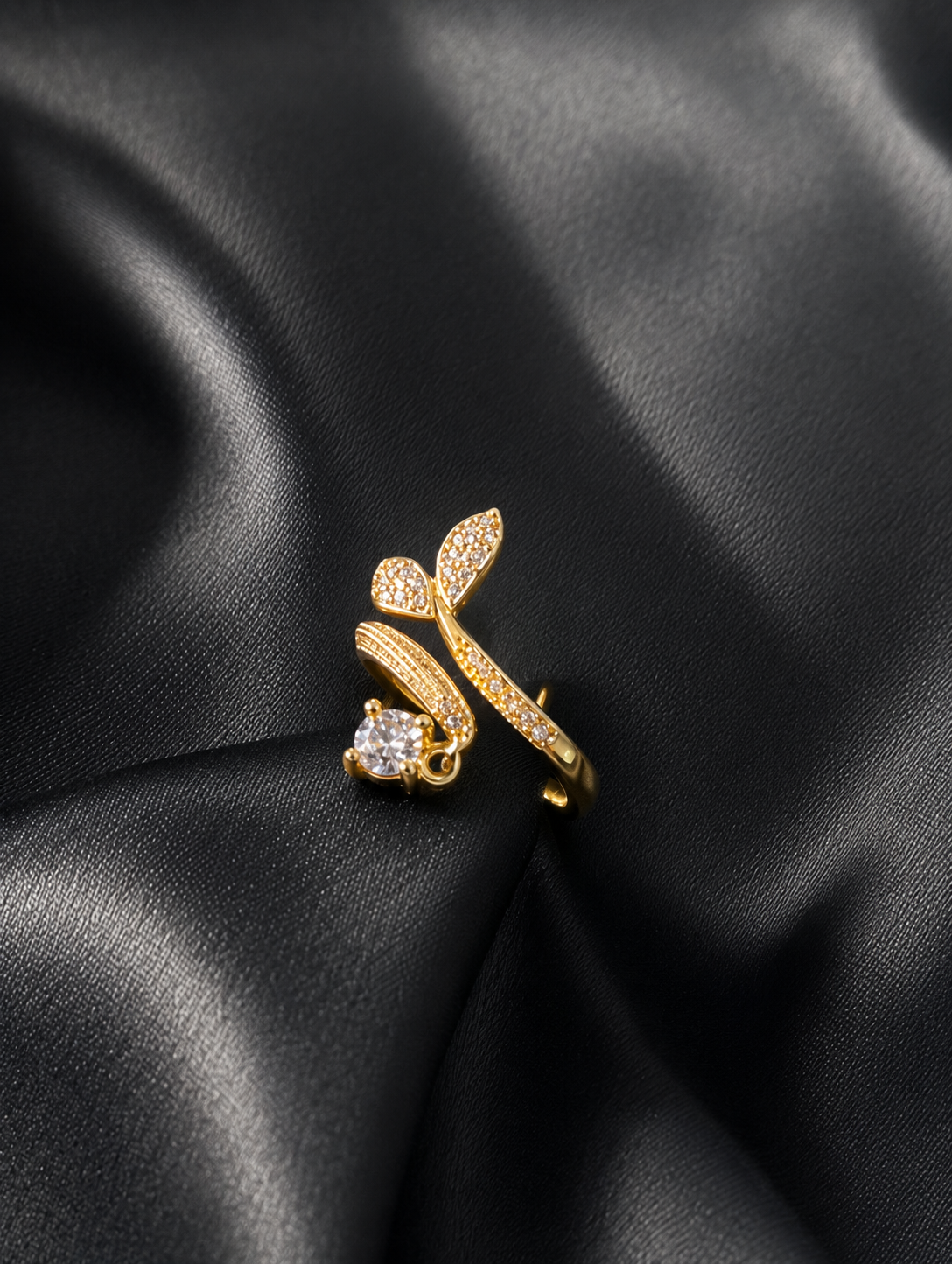 Crystal Leaf Gold Ring
