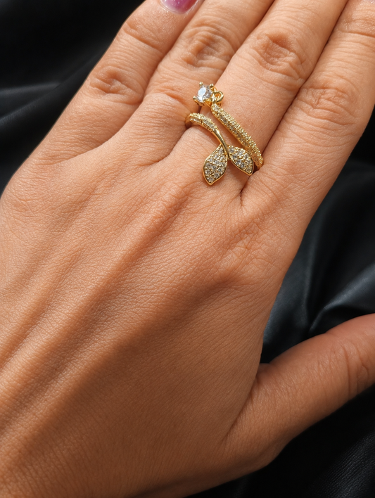 Crystal Leaf Gold Ring