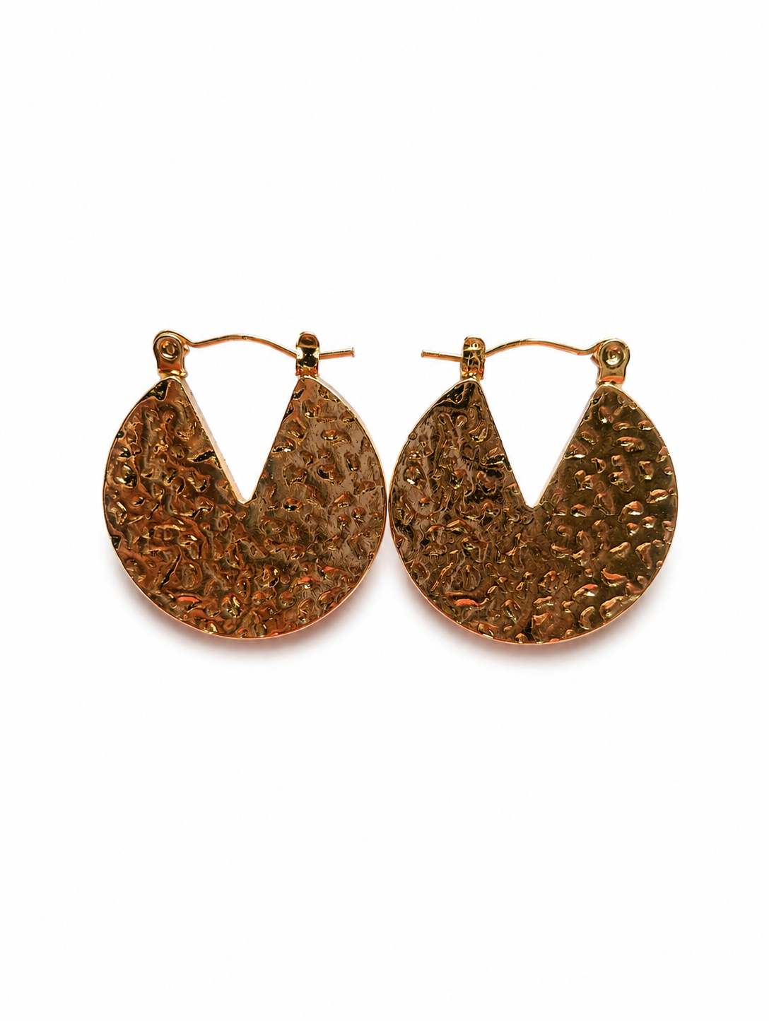 Gold Hammered Teardrop Hoop Earrings