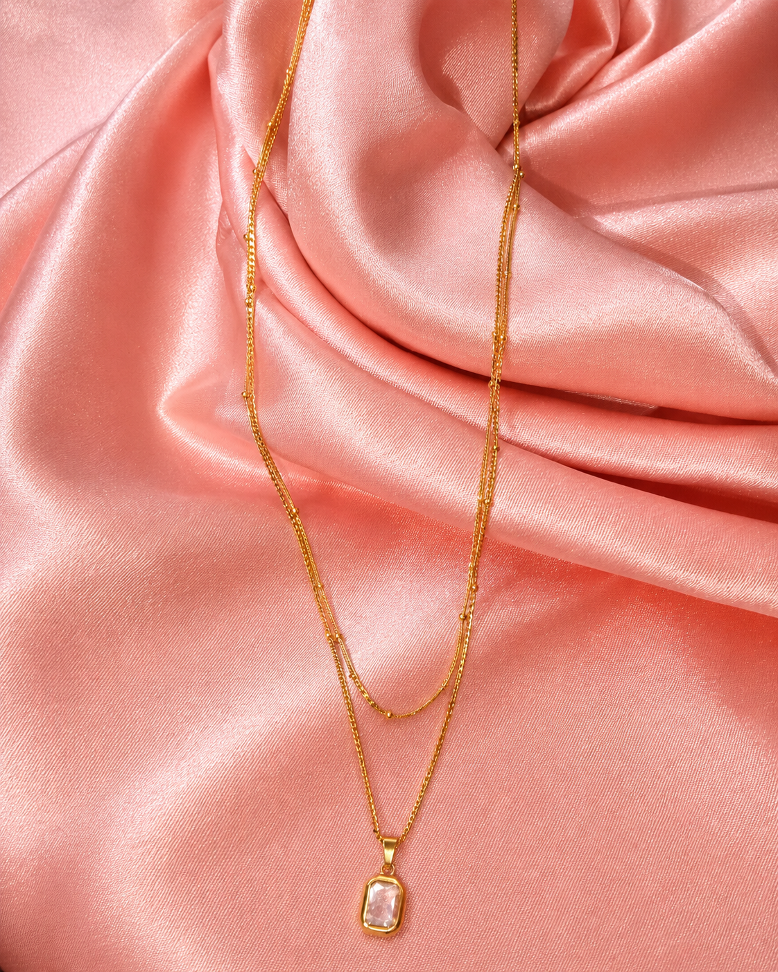 Gold Layered Crystal Pendant Necklace