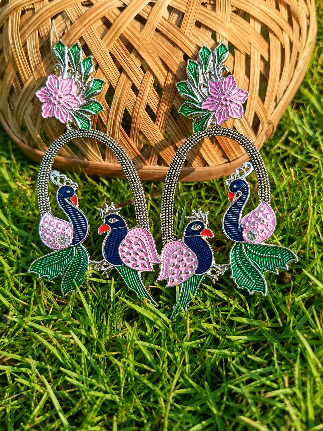 Peacock Floral Statement Earrings