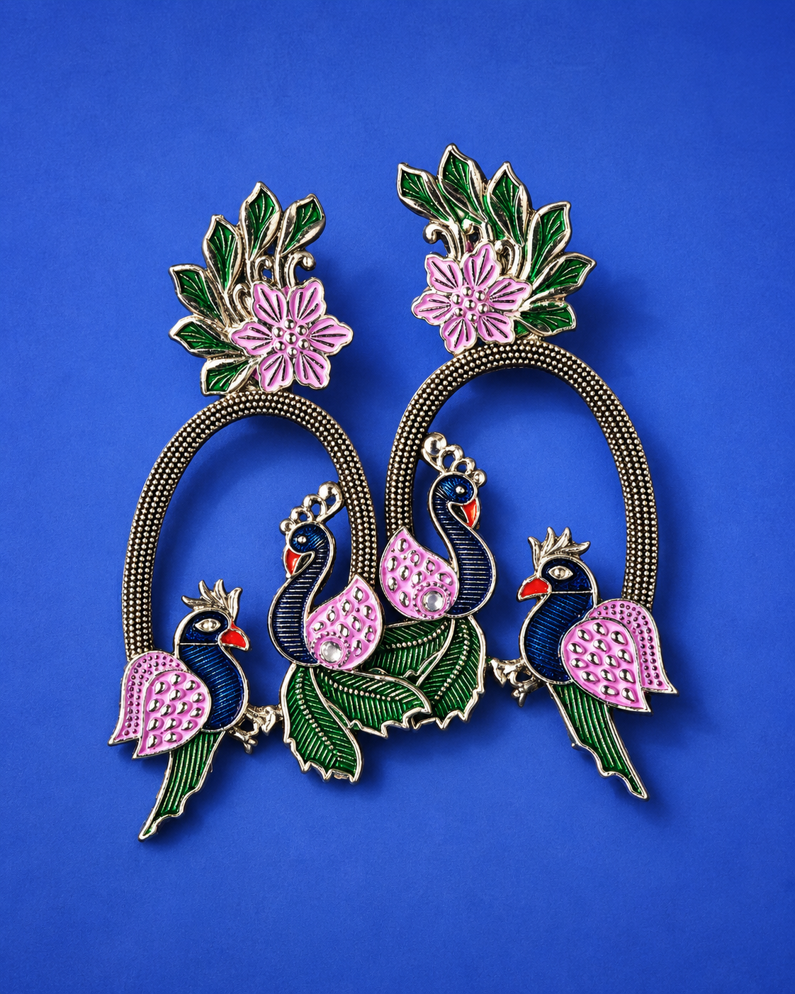 Peacock Floral Statement Earrings